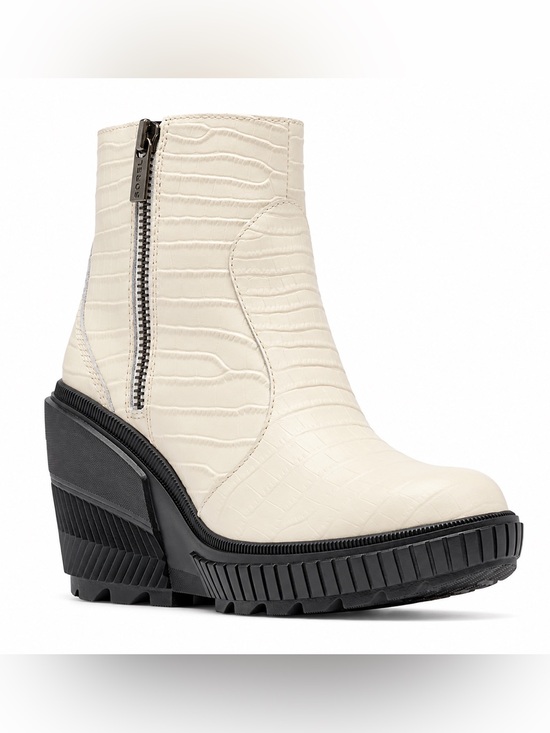 Sorel Shoes - Sorel Ona Ave Zip Women's Cream Croc-Embossed Zip Ankle Boot